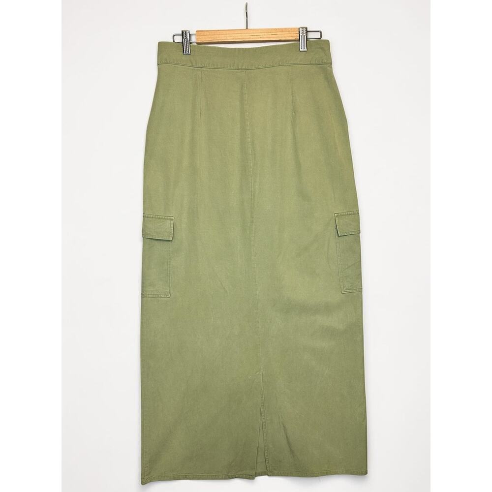 Nasty Gal Cargo Maxi Skirt Olive Green Twill High Waist Utility Size 10 - Picture 10 of 12